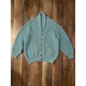 Anne Lester Original Hand Knits Pure New Wool Shawl Collar Cardigan Sweater  L